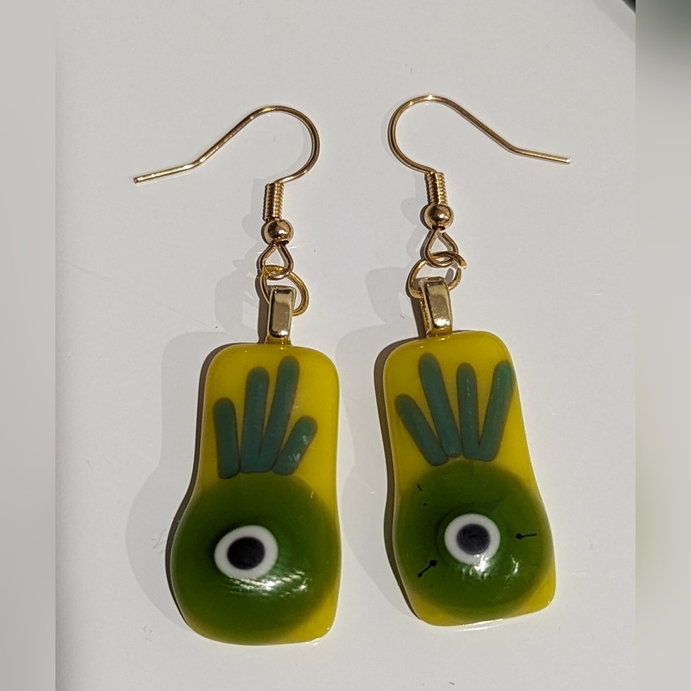 Hand-crafted gold tone evil eye earrings. Artisan made in my home studio!
